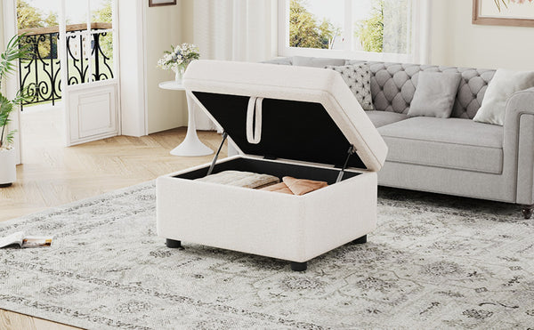 English Elm 26.6" Chenille Lift Top Storage Ottoman Wide Seat Footrest for Living Room or Bedroom Beige N719P264008A