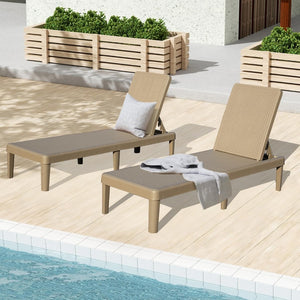English Elm Pool Chaise Lounge Set of Two Resin Reclining Chairs for Patio Deck Garden Use Khaki W1859P477806
