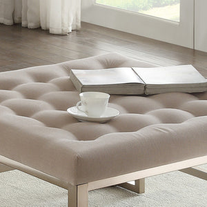 English Elm Beige Tufted Cocktail Ottoman with Plush Padded Cushion, Champagne Finish, 36" Square, Elegant Seating B062P209193