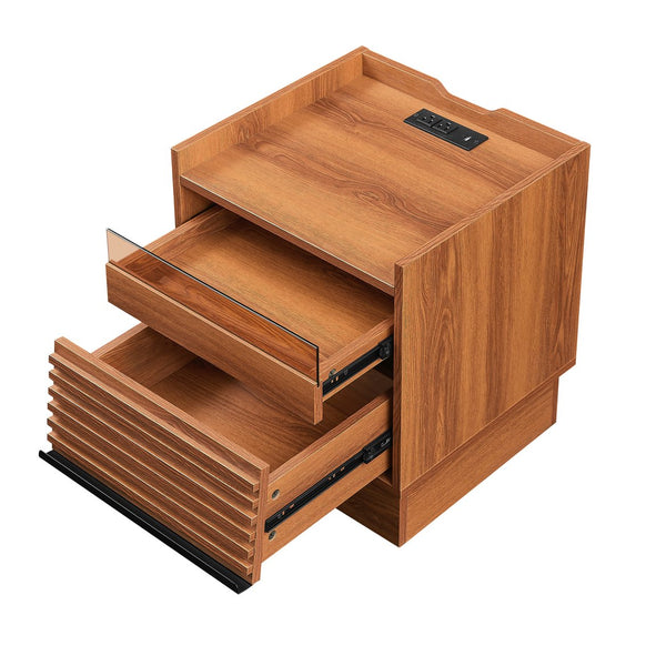 English Elm Christopher Knight Home® - Mid Mid Century Modern Nightstand with USB Charging Station, LED App-Control Lights, 2 Drawers, Sleek Design Yellow 22.24 L x 18.7 W x 7.09 H N761P255453Y