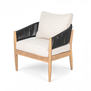 English Elm Christopher Knight Home® - Verona Acacia Wood Outdoor Chat Set with Plush Cushions, Hand-Braided Rope Accents, Weatherproof Finish Beige,Black,Natural VERONA4CTBLK