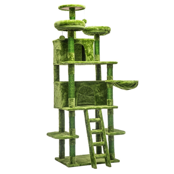 English Elm Large 7 Tier Plush Cat Tree with Dual Condos Hammock Sisal Posts for Multi Cat Homes Green W1578P447622