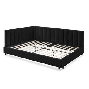 English Elm Full Size Upholstered Tufted Bed Frame In Luxurious Black Velvet - Stylish Sofa Bed With Armrests W487S00331