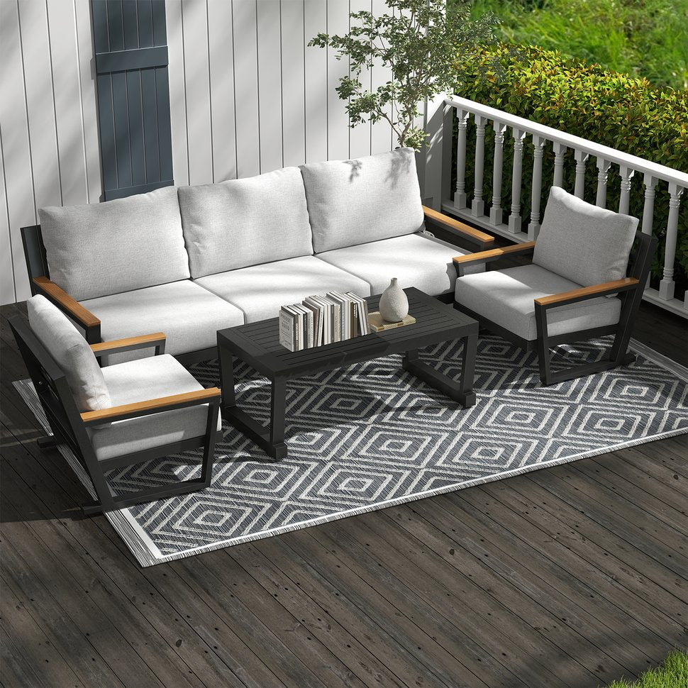 English Elm Aluminum 5-Seat Outdoor Sectional Sofa Set with Coffee Table, Waterproof Olefin Cushions, Grey Modern W2775S00013