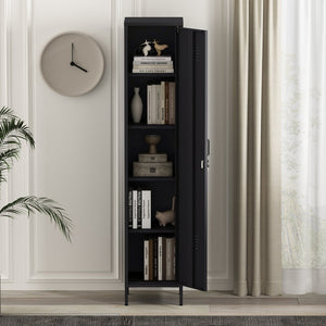 English Elm Naomi 15" Metal Storage Cabinet with Lockable Vent Door, 4 Adjustable Shelves, Slim Steel Design Black B365P397855