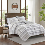 Madison Park Fraser Southwest 3 Piece Printed Microfiber Seersucker Quilt Set MP13-8468 Ivory/Black