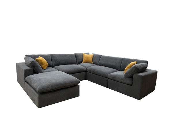 English Elm Coffee Bean Basket Weave Modular Sectional Foam Compressed with Toss Pillows Included Light Gray B2748S00069