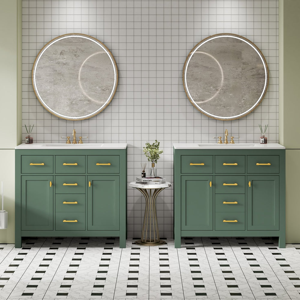 English Elm 72'' Modern Bathroom Vanity Set With Ceramic Sink, Ample Storage, Solid Wood Frame & Green Finish N710SS00011F