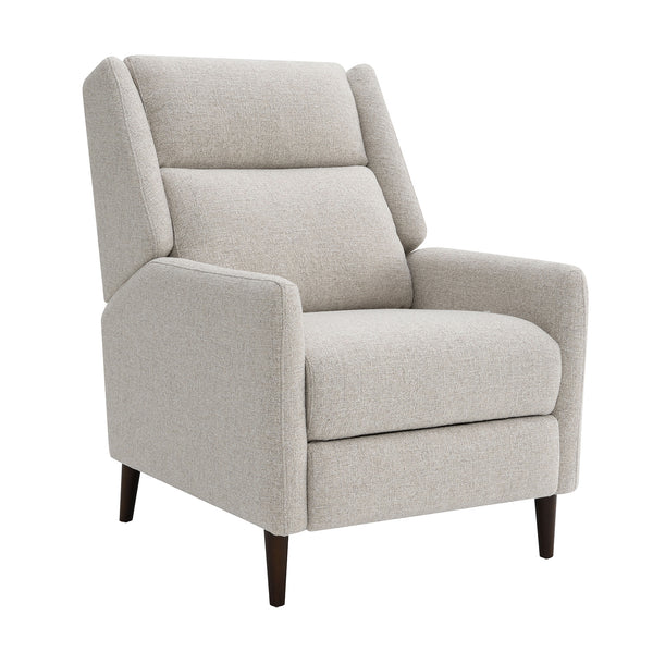 English Elm Mid-Century Psyche Pushback Recliner Linen-Look Beige High Back Channel Detail Espresso Legs - Cozy Supportful Style B2741P397641