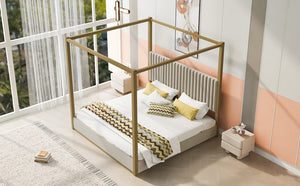 English Elm King Velvet Upholstered Four Poster Canopy Bed White Modern Bedroom Frame N7090002405A