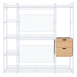 English Elm Open-Style Wardrobe Storage System with Heavy-Duty Metal Frame, Rails, Shelves & Drawers - Sleek Durable Design for Organized Living White SF000087AAK