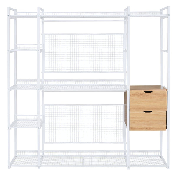 English Elm Open-Style Wardrobe Storage System with Heavy-Duty Metal Frame, Rails, Shelves & Drawers - Sleek Durable Design for Organized Living White SF000087AAK