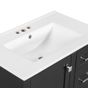 English Elm 30" Modern Bathroom Vanity with Solid Wood Frame, 3 Soft-Close Drawers and Ceramic Sink, Sleek Design Black N729P170557B