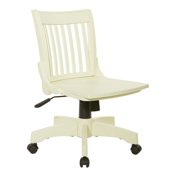 OSP Home Furnishings Deluxe Armless Wood Bankers Chair Antique White Finish