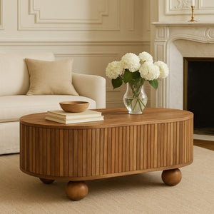 English Elm Solid Mango Wood Lift Top Coffee Table with Hidden Storage and Turned Ball Feet B182P279168