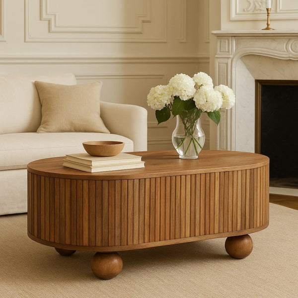 English Elm Solid Mango Wood Lift Top Coffee Table with Hidden Storage and Turned Ball Feet B182P279168