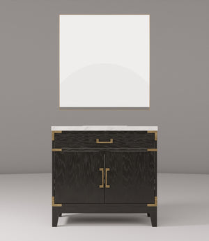 English Elm Black Oak Single Bath Vanity With Carrara Marble Top And 34-Inch Mirror – Elegant Storage Solution! B2731S02125