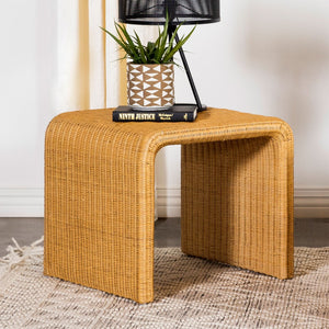 English Elm Gage Woven Rattan Square End Table with Metal Base for Boho Living Spaces B062P440459