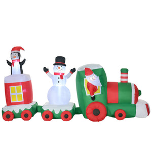 English Elm HOMCOM 11ft Inflatable Christmas Train with Santa Snowman Penguin, LED Lighted Yard Decor for Holidays Multicolor W2225P229261