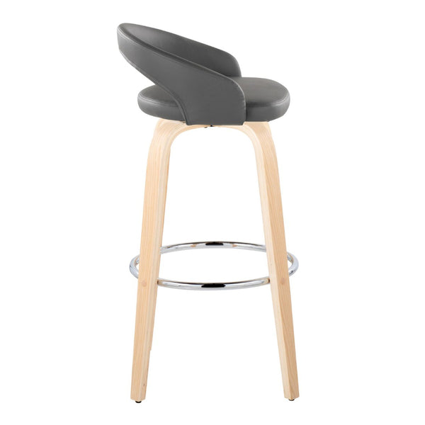 English Elm Fixed-height Swivel Barstools Walnut Bentwood Legs White Velvet Seat Set of 2 Grey B202S01914
