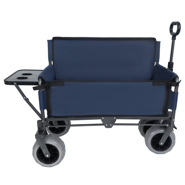 English Elm 3-in-1 Folding Wagon with Bench Seat Tabletop and All-terrain Beach Tires for Camping Dark Blue W2932P320636