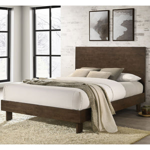 English Elm Hemlock Solid Wood Queen Platform Bed with Tall Headboard, Full Slat Support, Warm Brown Finish B062S01362