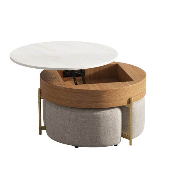 English Elm Vita Modern 31.5" Round Lift-Top Coffee Table Set with Iron Legs and Storage Shelves, Stylish Brown B341S00044