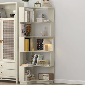 English Elm 6 Tier Freestanding L-Shaped Corner Bookshelf with Anti-Tip, Rounded Corners, 3D Wood Grain Finish White Oak W2899P372515