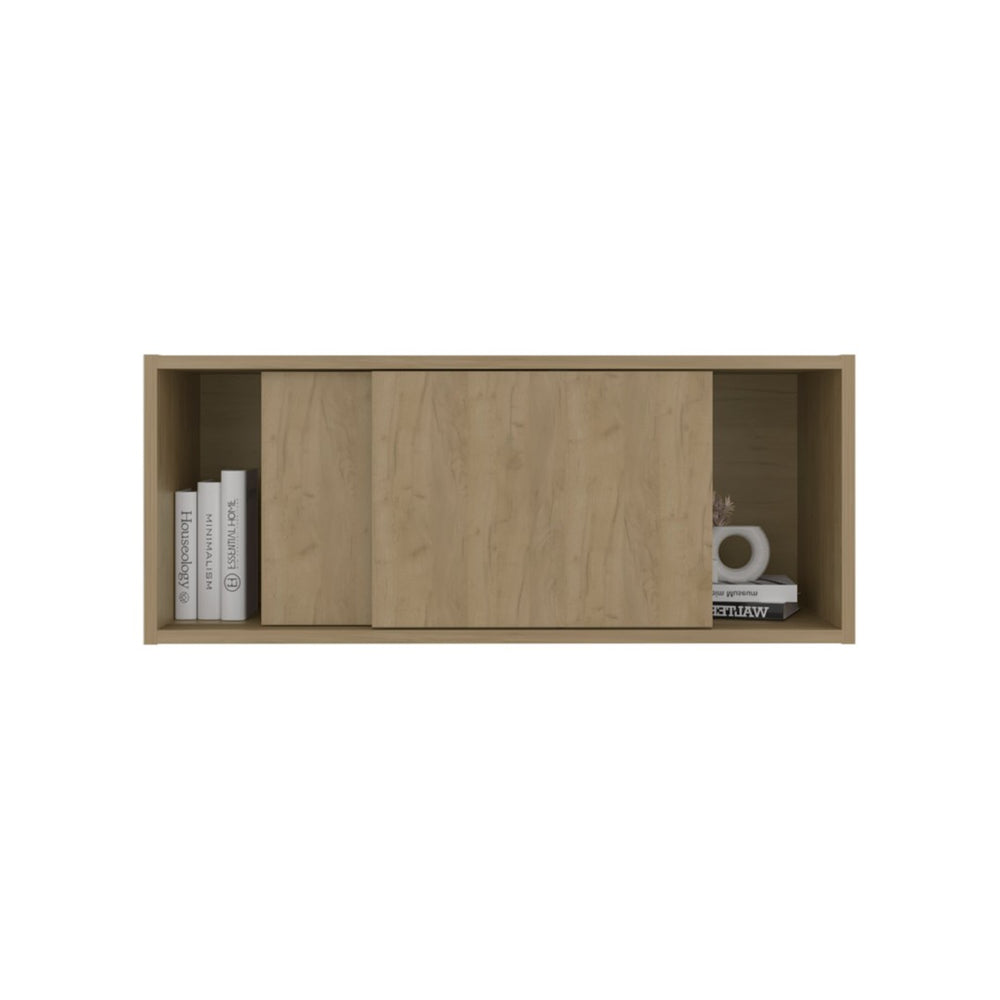 English Elm Slana Wall Mounted Cabinet with Sliding Doors Natural Oak Finish for Home Office B097P474309