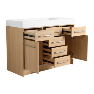 English Elm 48" Freestanding Bathroom Vanity with Resin Sink, Original Oak Finish, 2 Doors & 6 Drawers, Plywood W1972P315227