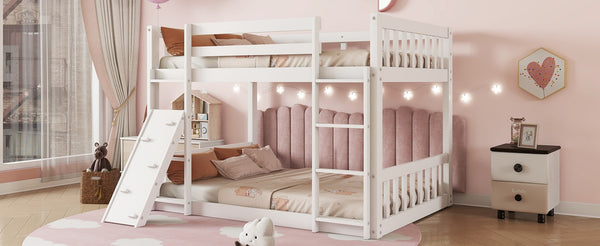 English Elm Twin Over Twin Playhouse Floor Bunk Bed With Climbing Ramp, Safety Guardrails, And White Finish W504S00207-GIGA