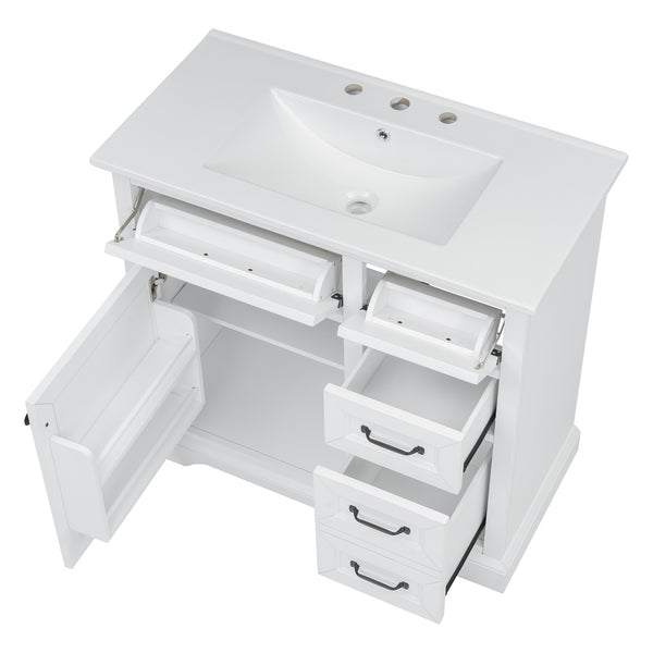 English Elm Christopher Knight Home® - 36" Bathroom Vanity with Ceramic Sink, Soft-Close Doors, 4 Drawers & Ample Storage, Freestanding White N759P223021K