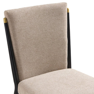 English Elm Armless Dining Chairs Iron Frame Wood Grain Finish Ergonomic Cushioned Seat Set of 2 Black+Brown N771P345829H