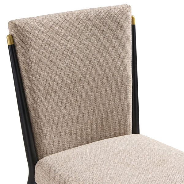English Elm Armless Dining Chairs Iron Frame Wood Grain Finish Ergonomic Cushioned Seat Set of 2 Black+Brown N771P345829H