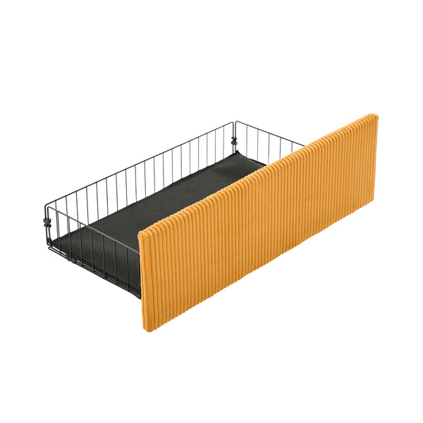 English Elm UNITED Corduroy L-Shaped Sectional Sofa with Storage Ottoman, USB Ports, Cup Holders & LED Lighting Mustard yellow W1568P332403