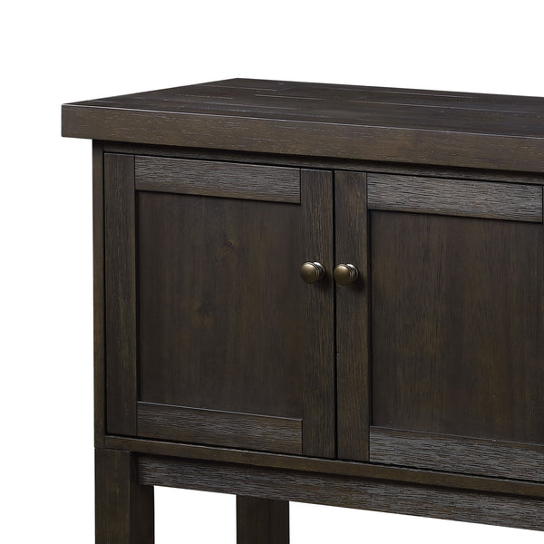 English Elm Distressed Walnut Server with 3 Doors, 1 Shelf, Square Wooden Legs, Classic Clean-Lined Storage Elegance B062P215509