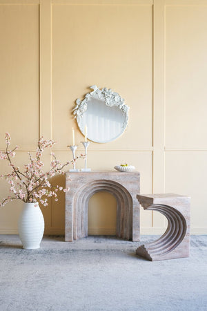 English Elm 16.3x12.2x22.6 Sculptural Arched Side Table Cast Magnesium with Stone Textured Finish W2078P442955