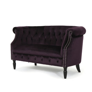 English Elm Christopher Knight Home® - LOVESEAT Chesterfield Velvet Loveseat with Deep Button Tufting, Scrolled Arms & Nailhead Trim for Elegant Comfort Purple 61203.00NVLTBBR