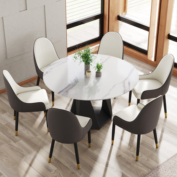 English Elm 53" Round Marble Dining Table – Stylish Black Iron Base, Seats 6, Scratch & Heat Resistant For Modern Homes W1535S00397