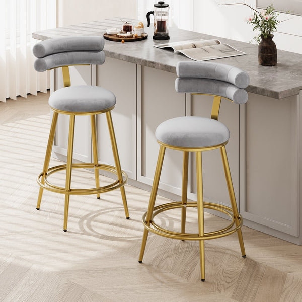 English Elm Christopher Knight Home® - 27.65'' 27.65" Modern Counter Stools Set of 2 with Luxurious Velvet Upholstery, Ergonomic Curved Back, Iron Frame & Footrest Dark Gray N780P194940G