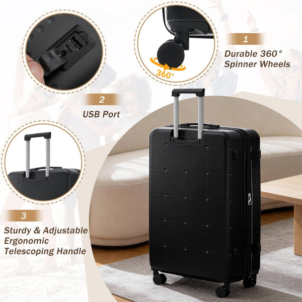 English Elm Luggage 5 Piece Hardside Abs Set with Front Access Carry on and Tsa Spinner Wheels Black N732P391557B