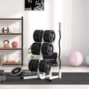 English Elm Soozier Olympic Weight Tree with Six Plate Posts Three Bar Holders Steel Frame Gym White W2225P217796