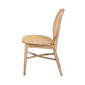 English Elm Mid-century Woven Rattan Dining Chair with Circular Back and Black Lacquered Legs B2750P467640
