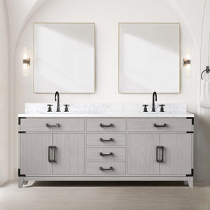 English Elm White Oak Double Bath Vanity - 80" W Fully Assembled With Ample Storage, Soft-Close Drawers & Doors B2731P259943-GIGA