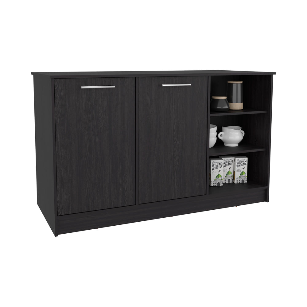 English Elm Kitchen Island With Two Cabinets & Three Open Shelves – Stylish, Eco-Friendly, And Spacious Design! B097S00198