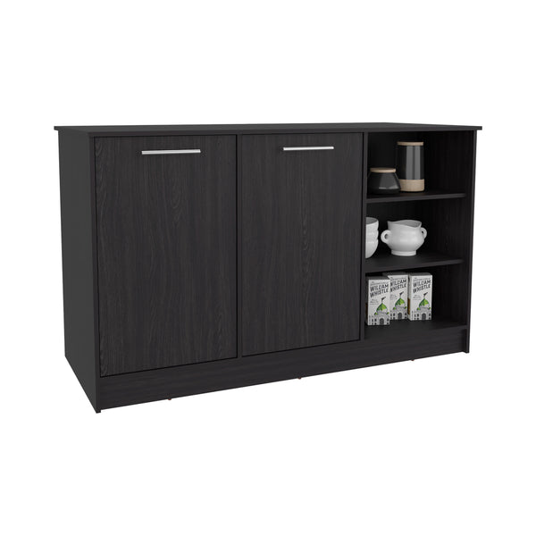English Elm Kitchen Island With Two Cabinets & Three Open Shelves – Stylish, Eco-Friendly, And Spacious Design! B097S00198
