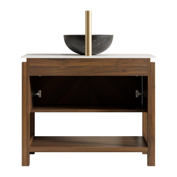 English Elm Dina Floating Bathroom Vanity Sintered Stone Top Glass Basin Striped Plywood Cabinet W2615S00726