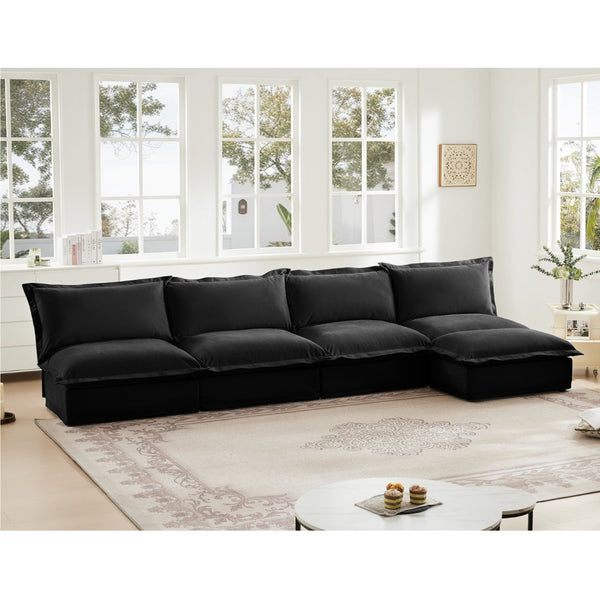 English Elm Slipcovered Modular Cloud Sofa Deep Chenille Sectional with Ottoman for Living Room W3041S00120