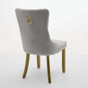 English Elm A&a Furniture Nikki Velvet Wingback Dining Chair Set Nailhead Trim Golden Legs W1143P179488