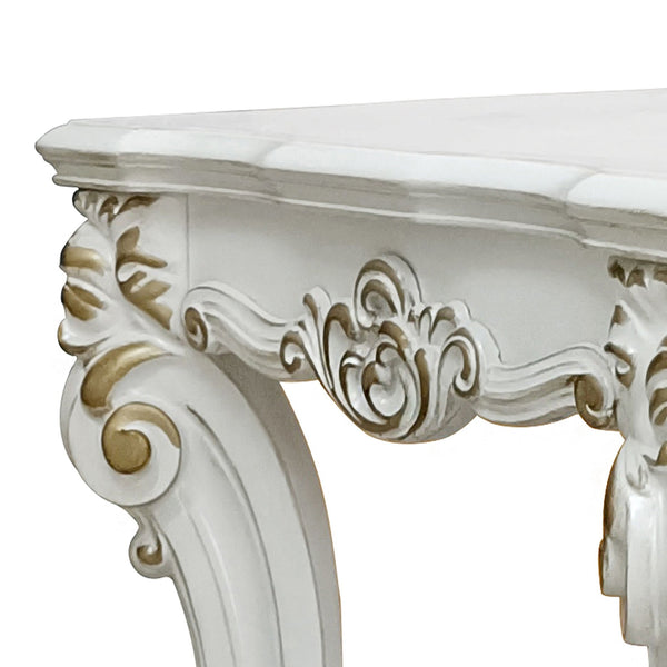 English Elm Antique Pearl Square End Table with Scrolled Legs, Durable Poplar Veneer Accent Table for Living Room Decor B062P186429